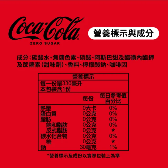 【Coca-Cola 可口可樂ZERO SUGAR】無糖零卡易開罐330ml x2箱(共48入;24入/箱)