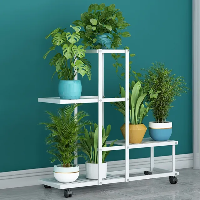 FL 生活+】歐式62面寬附輪移動花架花園架/盆栽架/花台/花盆架/花台