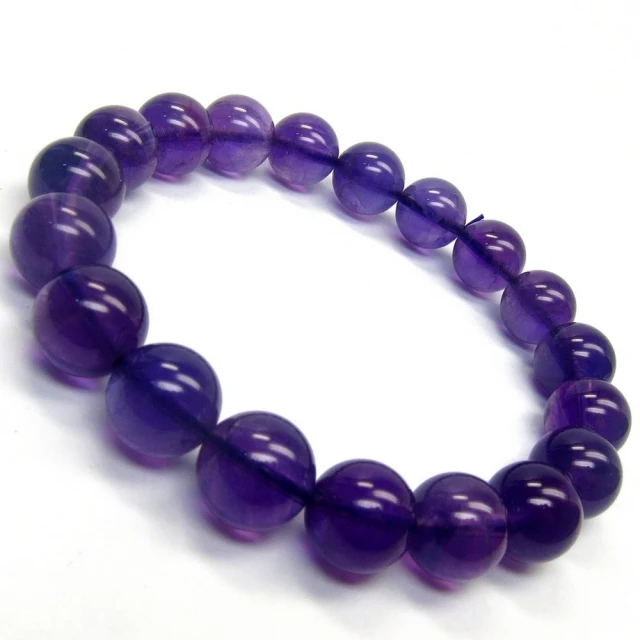 小樂珠寶 頂級濃紫色紫水晶 11-12mm冰透手珠手鍊少有大粒徑款DD38(招財第一名指定款)