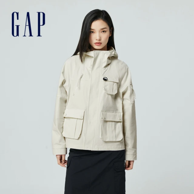 【GAP】女裝 工裝連帽外套-米白色(874449)