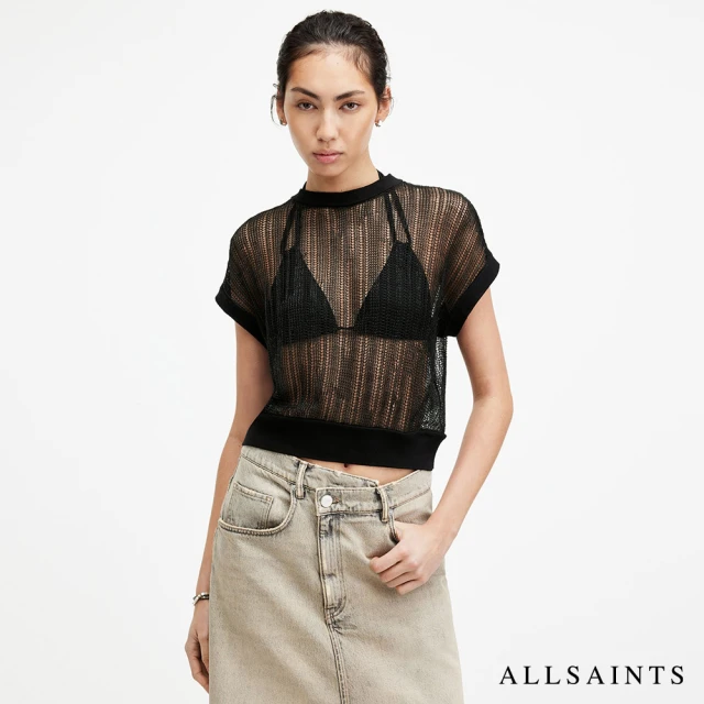 ALLSAINTS GIANA 金屬落肩透膚背心-黑 W026JA(舒適版型)