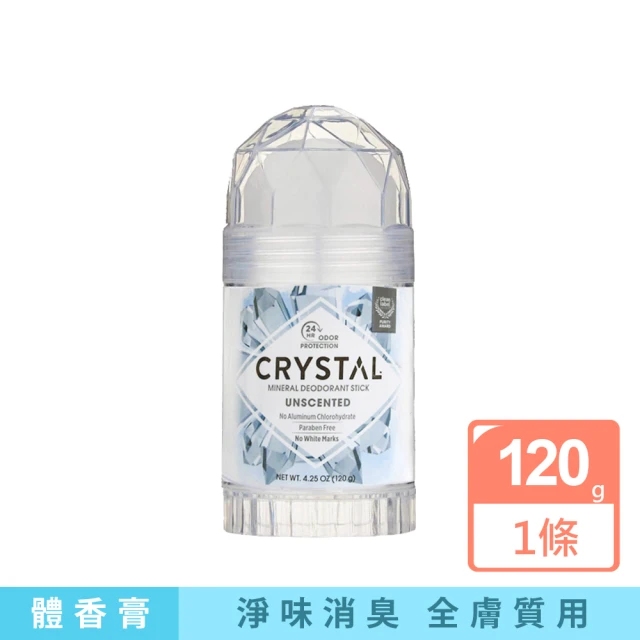 美國CRYSTAL 長效淨味約24小時礦物鹽身體固體除臭棒-無香款120g/大條(體香石運動汗味腋下消臭石體香膏)