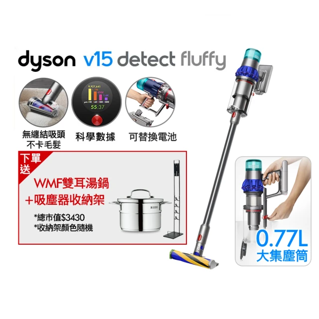 【dyson 戴森】V15 Detect Fluffy SV47 智慧無線吸塵器 光學偵測/除螨機(升級HEPA過濾旗艦款)