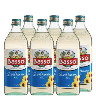 【BASSO 巴碩】義大利純天然葵花油1公升x6瓶(搶購組 高發煙點適合高中低溫烹調)