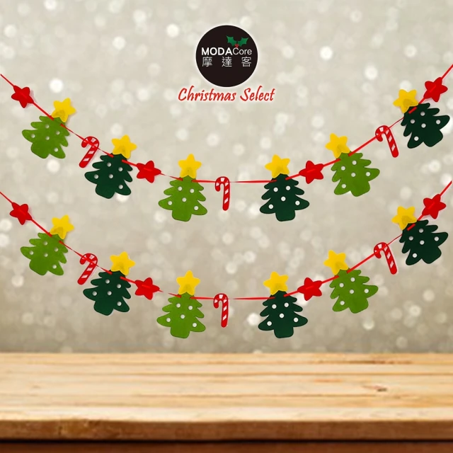 【摩達客】耶誕-超萌小聖誕樹拐杖拉條串旗吊飾(兩入組)