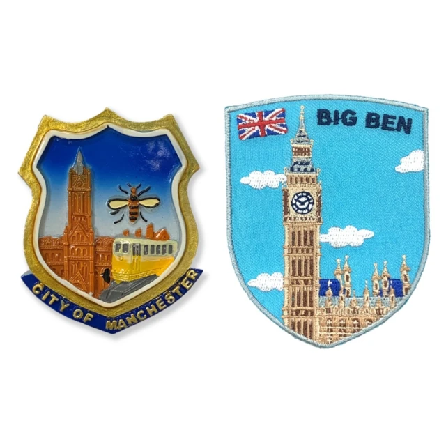 【A-ONE 匯旺】英國曼☆斯特冰箱磁鐵+英國倫敦 大笨鐘 Big Ben立體繡貼2件組紀念磁鐵療癒小物(C161+385)