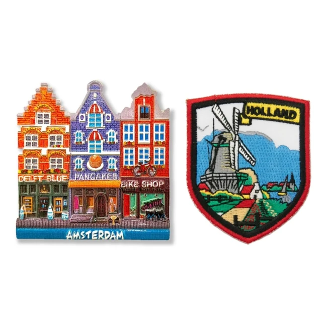 A-ONE 匯旺A-ONE 匯旺 荷蘭彩色房屋造型立體磁鐵+風車外套貼布2件組吸鐵紀念品 補習班黑板磁鐵(C230+91)