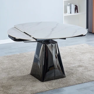 【AT HOME】4.3尺白色岩板鐵藝摺桌/餐桌/工作桌/洽談桌 現代設計(名古屋)
