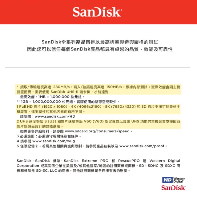 【SanDisk 晟碟】[全新版 再升級] 64GB Extreme PRO SDXC UHS II 記憶卡 280MB/s(專業攝影 原廠永久保固)