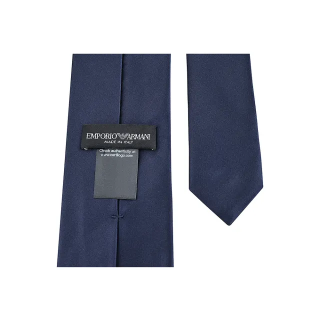 【EMPORIO ARMANI】EMPORIO ARMANI刺繡老鷹LOGO緞面設計真絲領帶(寬版/午夜藍)
