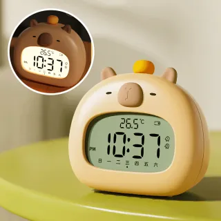 【卡皮巴拉】智能水豚夜燈鬧鐘(三組鈴聲 溫度計 時鐘 鬧鈴 電子鐘 貪睡鐘 禮物 夜光鬧鐘 兒童 數字鐘)