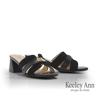 【Keeley Ann】異材寬帶粗跟拖鞋(黑色421772110-Ann系列)