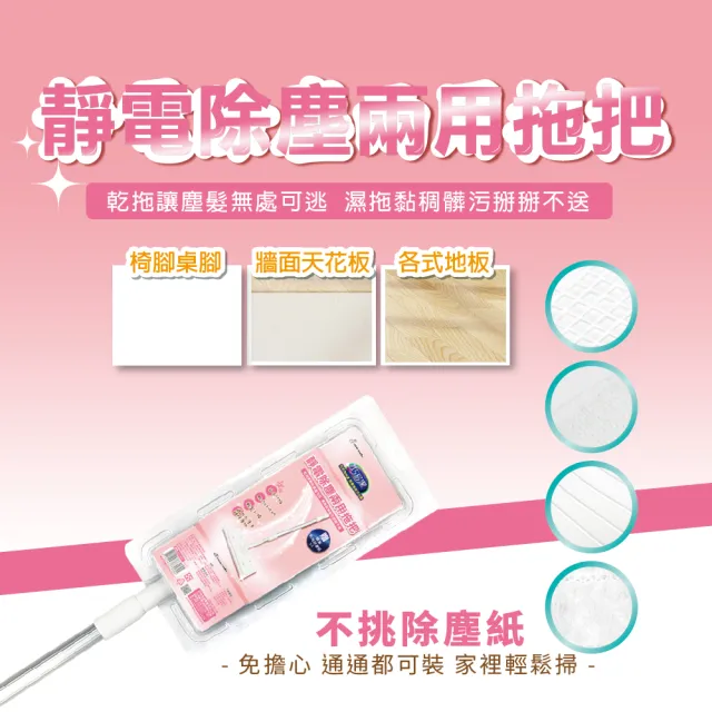 【百特兔寶】巧易潔靜電除塵兩用拖把_附乾巾 1入