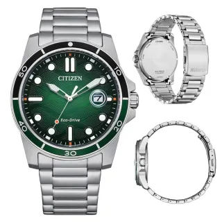 【CITIZEN 星辰】GENTS系列 光動能 波紋面手錶 -綠 41.5mm(AW1811-82X)