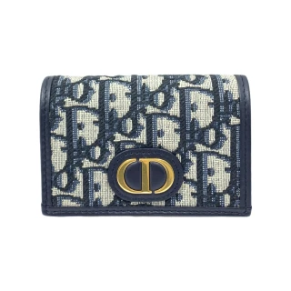 【Dior 迪奧】30 Montaigne Glycine 經典Oblique緹花帆布磁扣式卡夾零錢包 藍色(S2300UTZQ_M928)