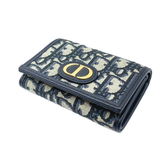 【Dior 迪奧】30 Montaigne Glycine 經典Oblique緹花帆布磁扣式卡夾零錢包 藍色(S2300UTZQ_M928)