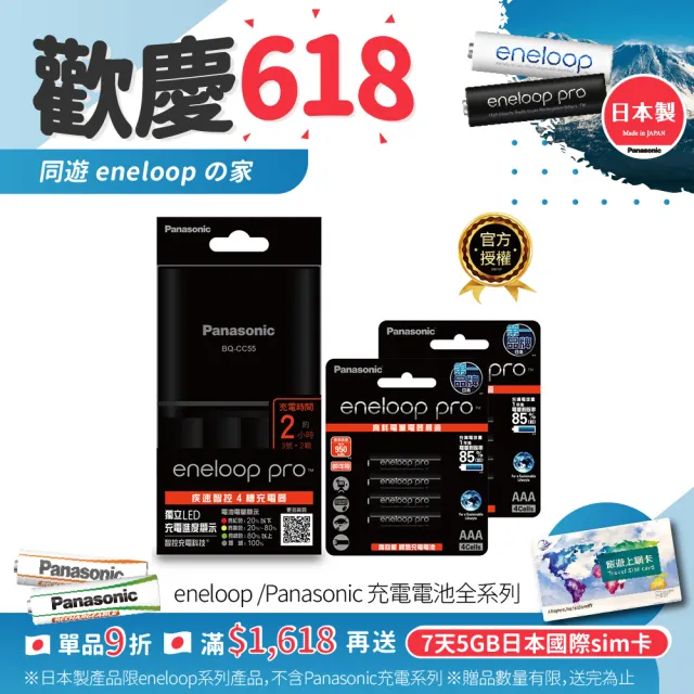 【Panasonic 國際牌】BQ-CC55疾速智控4槽充電組(含高階4號電池8入)