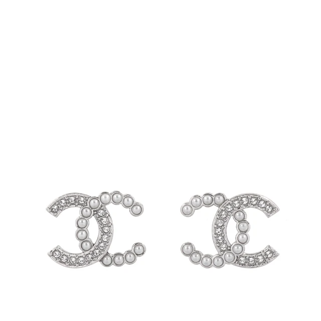 CHANEL 香奈兒CHANEL 香奈兒 CC Logo 水鑽及珍珠鑲飾針式耳環(銀色)