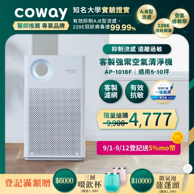 Coway 5-10坪 客製強禦空氣清淨機AP-1018F(