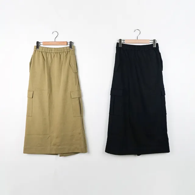 【Dailo】大口袋工裝風開衩長裙(黑 綠/魅力商品)