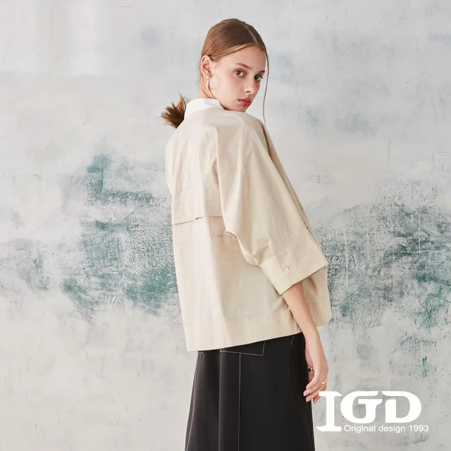 【IGD 英格麗】網路獨賣款-寬版立短袖領襯衫(粉色)