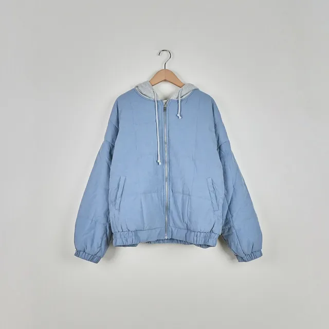 【Dailo】鋪棉落肩休閒長袖外套(藍 粉 米/魅力商品)