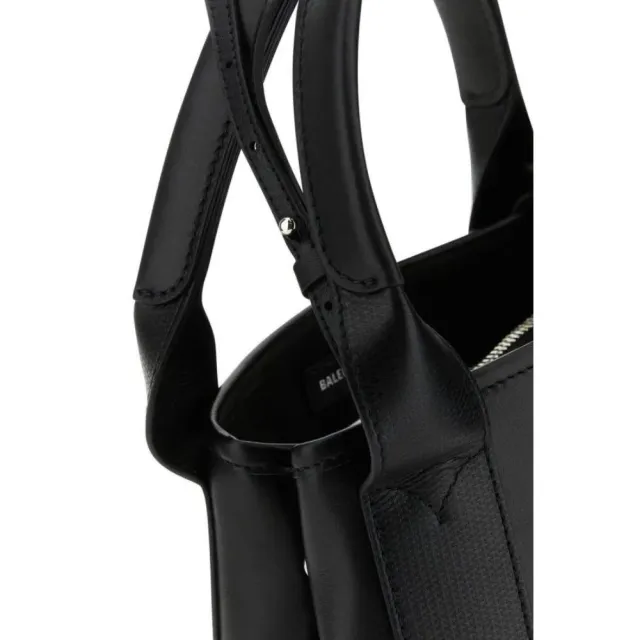 【Balenciaga 巴黎世家】BALENCIAGA NAVY CABAS XS 黑邊黑色 牛皮 托特包 手提包(3903462AAG81000)