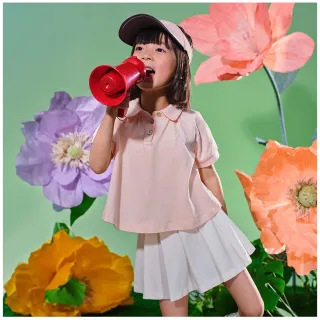【GAP】女幼童裝 Logo短袖短裙家居套裝-粉白拼色(890365)