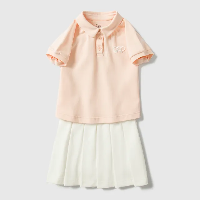 【GAP】女幼童裝 Logo短袖短裙家居套裝-粉白拼色(890365)