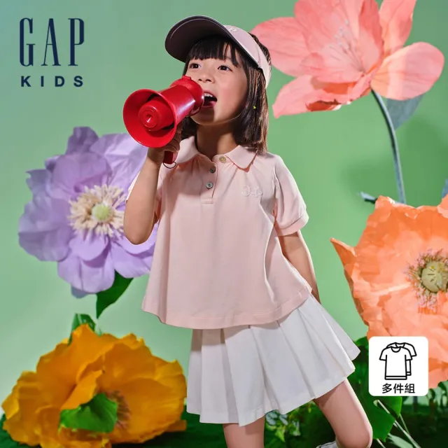 【GAP】女幼童裝 Logo短袖短裙家居套裝-粉白拼色(890365)