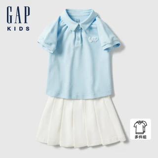 【GAP】女幼童裝 Logo短袖短裙家居套裝-藍白拼色(890365)