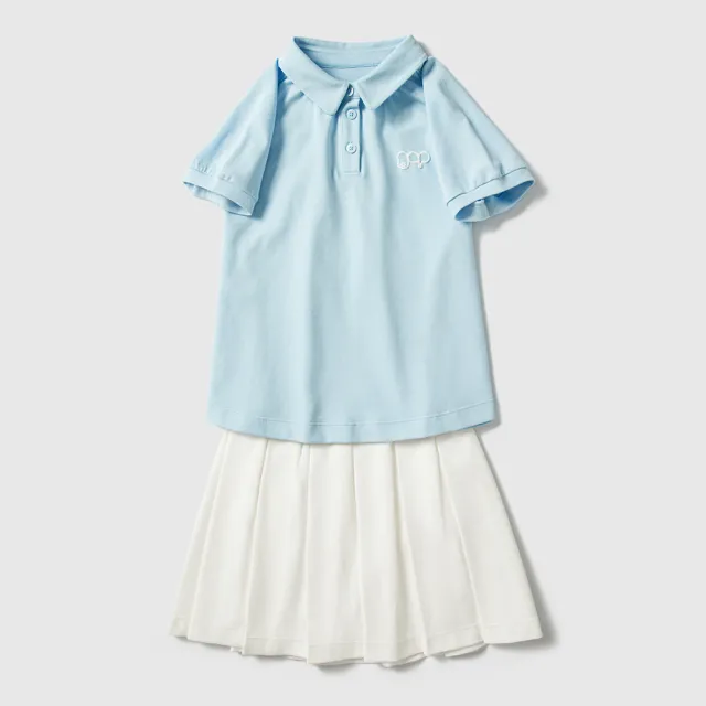 【GAP】女童裝 Logo短袖短裙家居套裝-藍白拼色(890408)