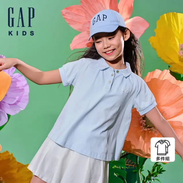 【GAP】女童裝 Logo短袖短裙家居套裝-藍白拼色(890408)