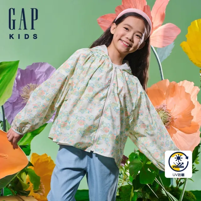 【GAP】女童裝 Logo防曬印花連帽外套-多彩印花(890475)