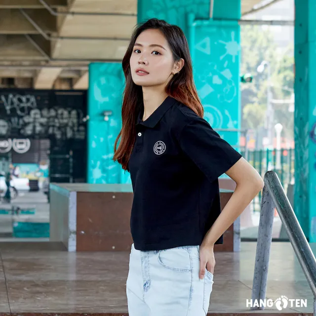 【Hang Ten】女裝-韓國同步款-短版左胸刺綉休閑短袖POLO衫(多色選)