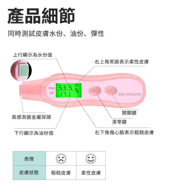 【Nil】皮膚水油份彈性測試儀 家用臉部分析檢測筆 肌膚數顯檢測儀 手持美容儀