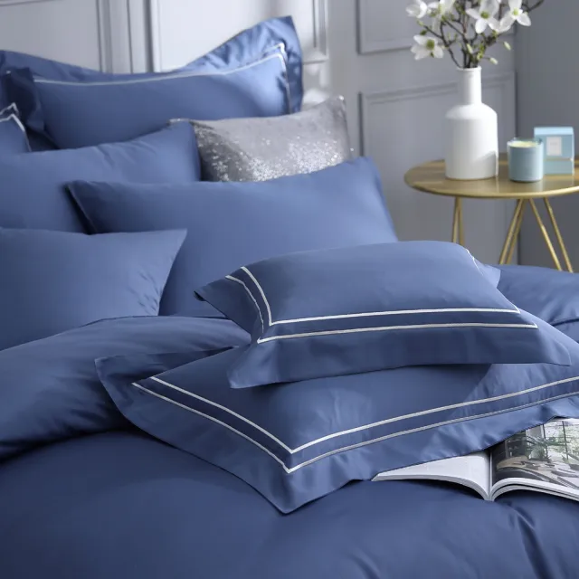 【織眠家族】頂級奢華埃及棉刺繡兩用被床包組-寧靜藍(雙人)