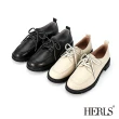 【HERLS】牛津鞋-全真皮雙色鞋帶大頭厚底牛津鞋（附一般鞋帶）(米白色)