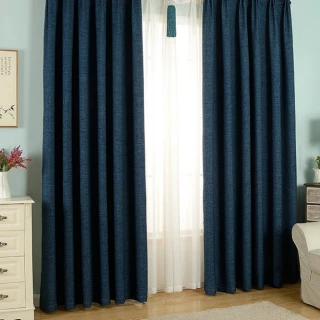 【小銅板】亞麻藍 遮光窗簾 寬130X高160-2片入-總寬260公分(1套2片入)