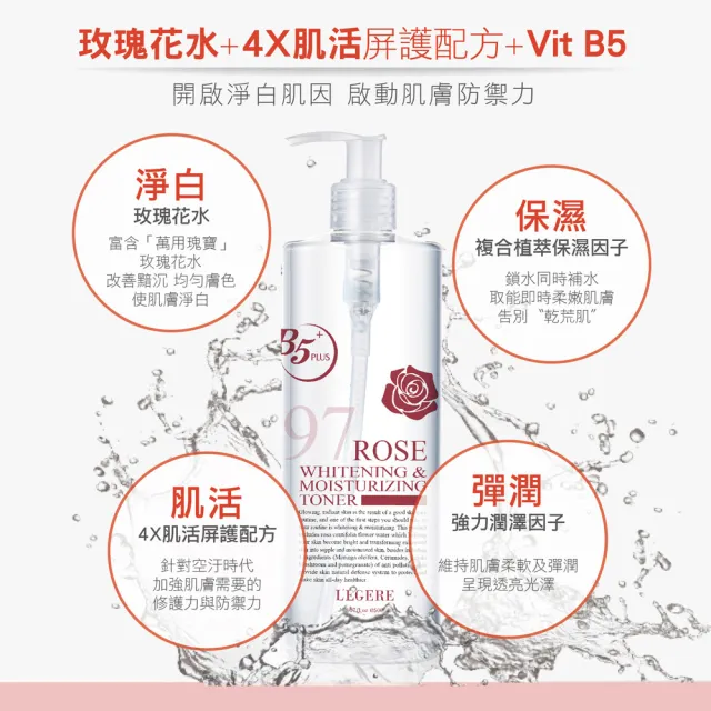 【LEGERE 蘭吉兒】97玫瑰淨白防護精華露(500ml/瓶)