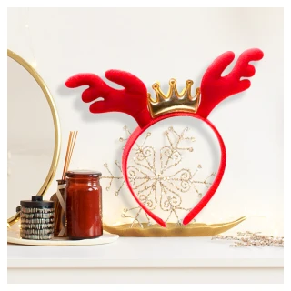 【交換禮物】摩達客-聖誕派對-紅金皇冠鹿角髮箍頭飾