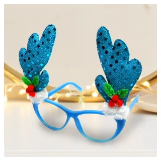 【摩達客】聖誕派對造型眼鏡(冰雪藍鹿角)