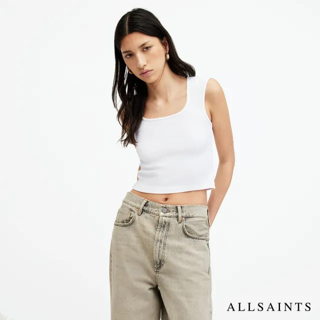 【ALLSAINTS】TAMIE 彈力羅紋短版背心-白 W014JA(修身版型)