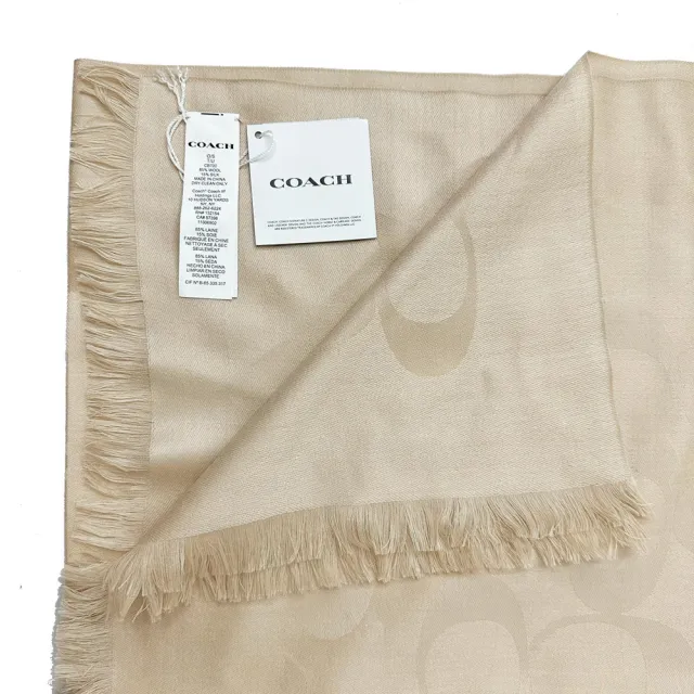 【COACH】C LOGO羊毛混桑蠶絲巾圍巾禮盒(膚金)