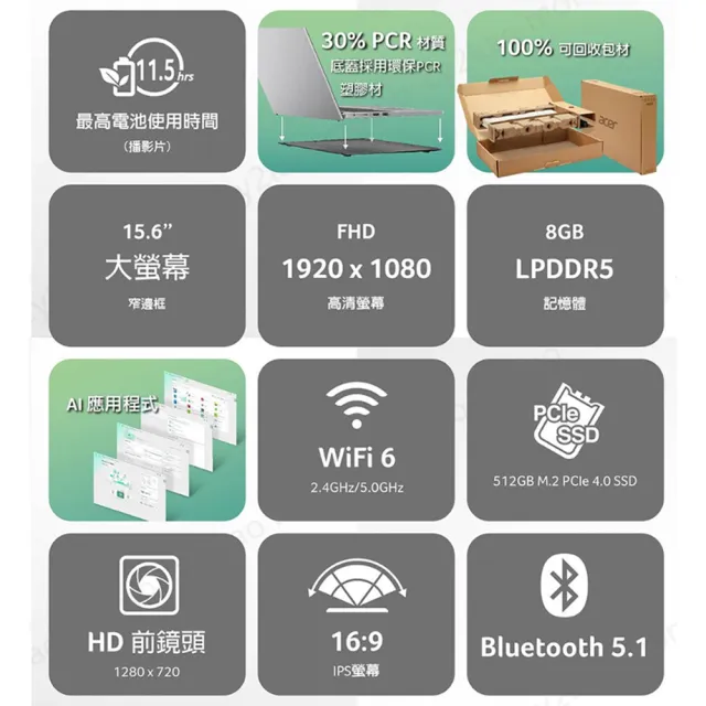 【Acer 宏碁】15吋N200文書筆電(Aspire/AG15-31P-P916/N200/4G/256G SSD/W11)