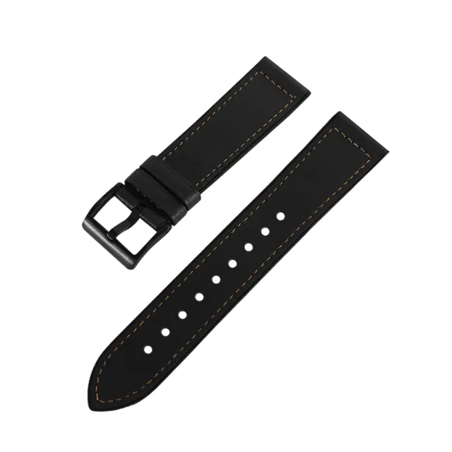 【Watchband】20.22 mm / 各品牌通用 經典復刻 黑鋼扣 外層真皮 內層橡膠錶帶(黑/白/深藍/棕色)