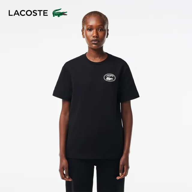 【LACOSTE】女裝-經典鱷魚印花Logo短袖T恤(黑色)