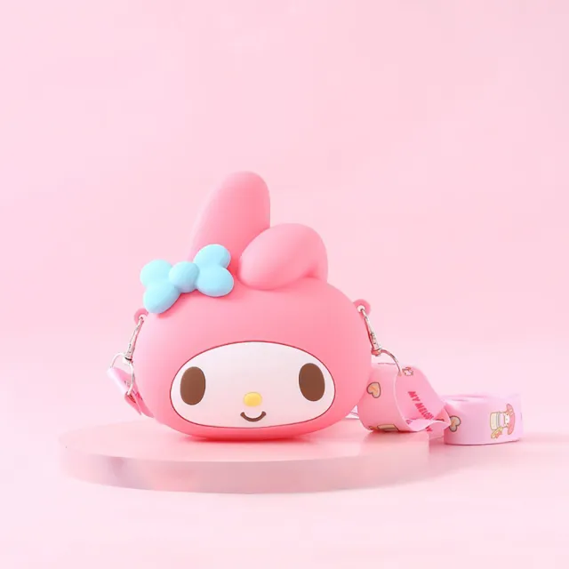 【SANRIO 三麗鷗】卡通系列矽膠元氣大頭造型外出隨身小包包-小款式(平輸品)