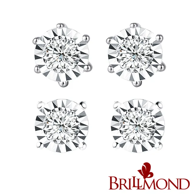 【BRILLMOND JEWELRY】天然鑽石耳環 20分 PT950鉑金 璀璨光芒(PT950鉑金雙款選)