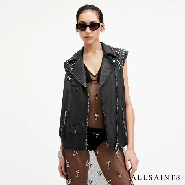 【ALLSAINTS】BILLIE 寬鬆腰帶羊皮背心皮衣 W002LA(寬鬆版型)